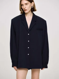 Source Unknown Vêtements-Chemise Fluide Surdimensionnee, Bleu Marine