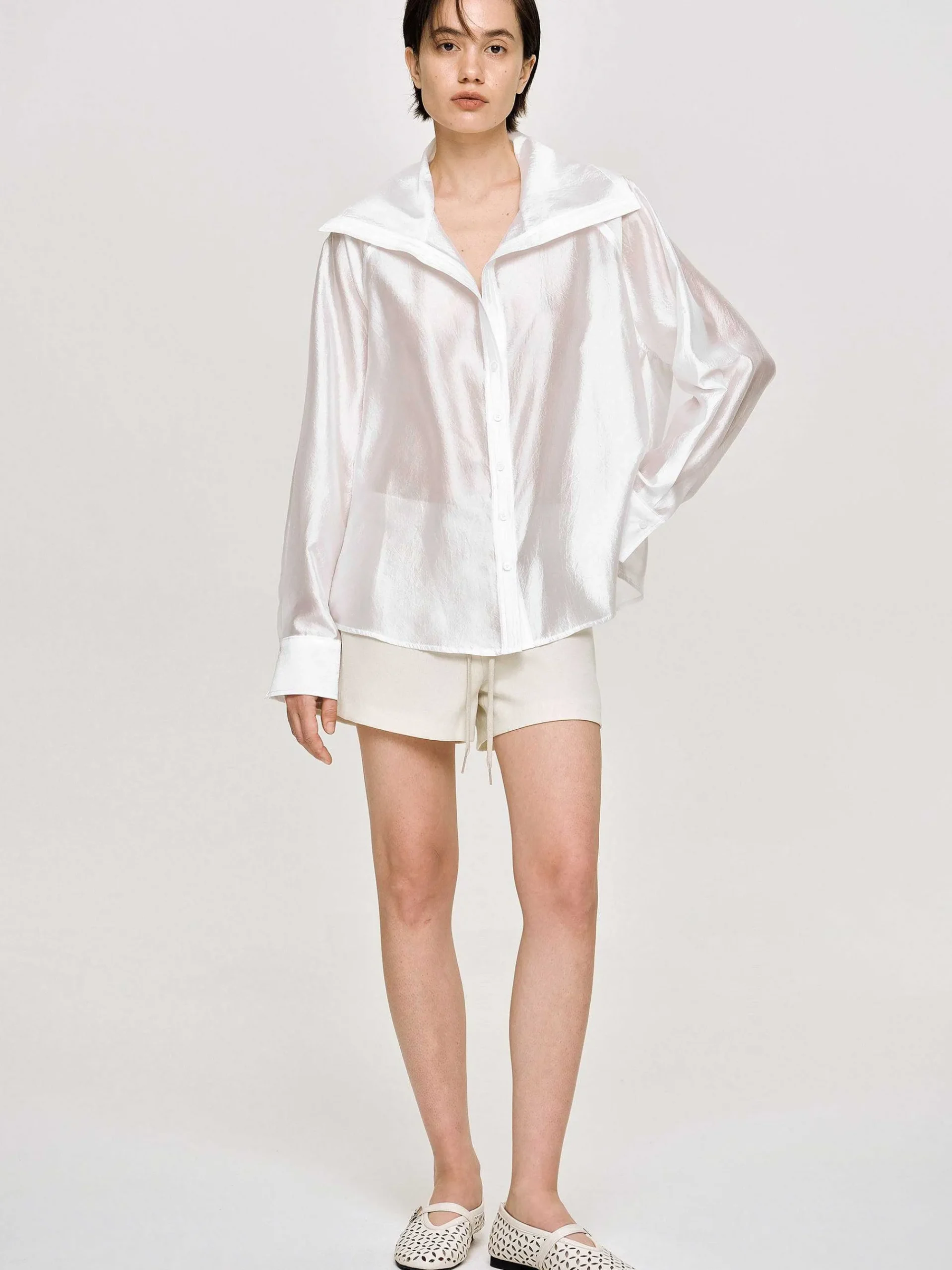 Source Unknown Vêtements-Chemise Transparente A Col Marin, Blanche
