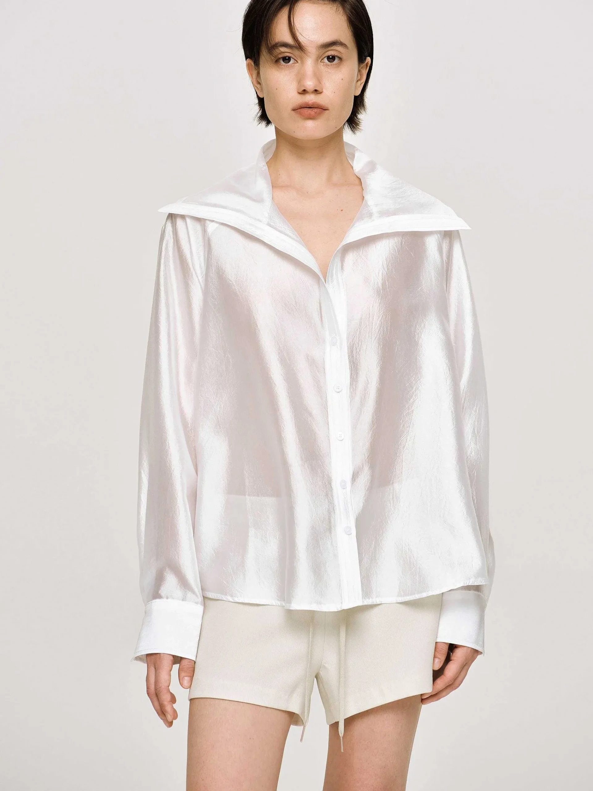 Source Unknown Vêtements-Chemise Transparente A Col Marin, Blanche
