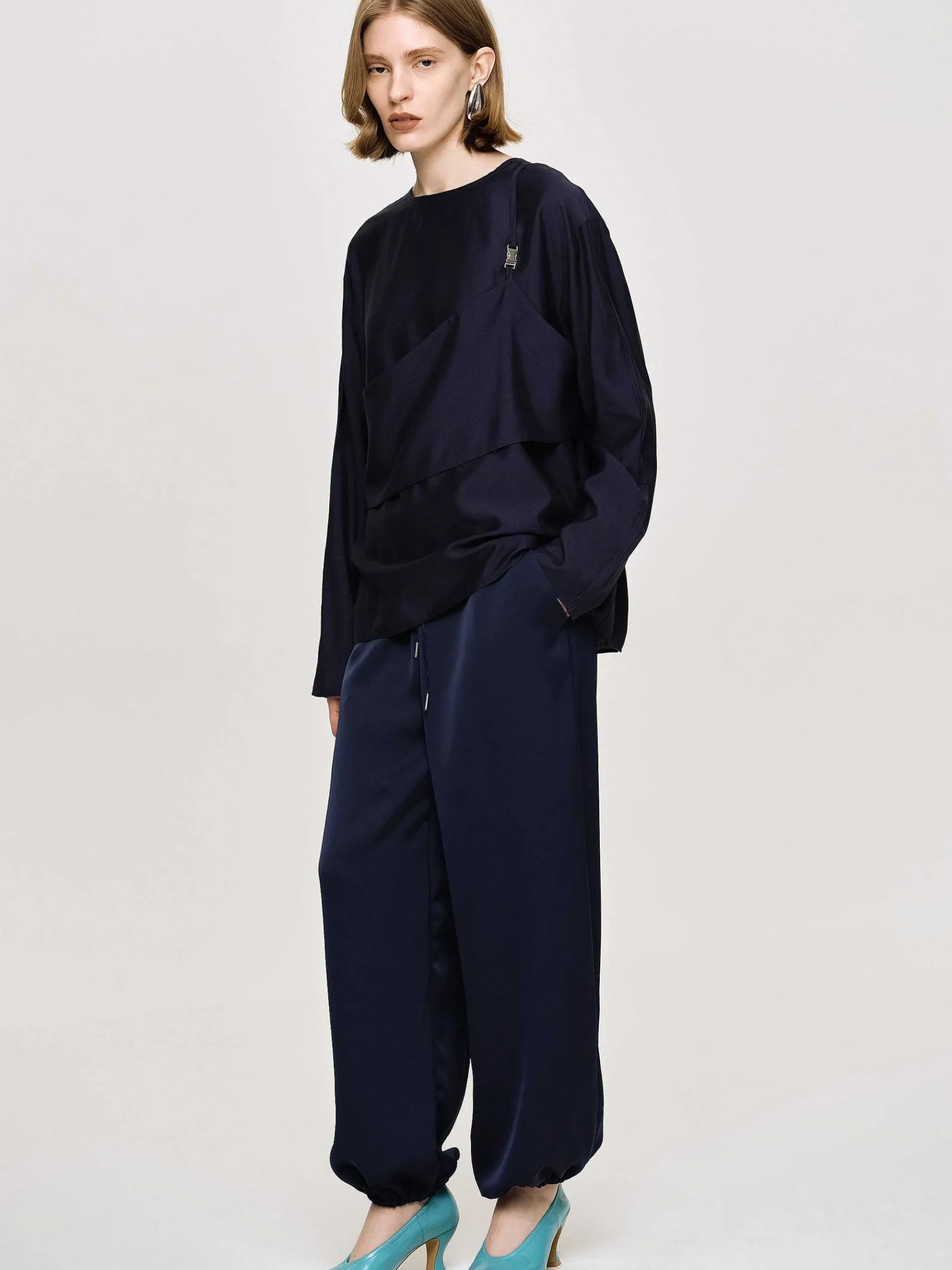 Source Unknown Vêtements-Chemisier Superpose, Bleu Marine