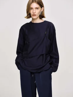 Source Unknown Vêtements-Chemisier Superpose, Bleu Marine