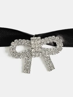Source Unknown Accessoires-Collier Ras Du Cou Avec Noeud En Satin, Noir