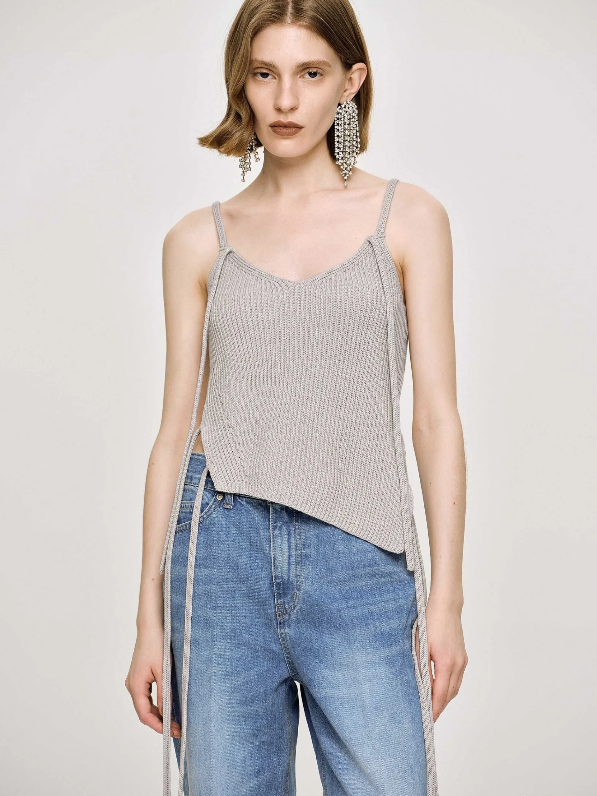 Source Unknown Vêtements-Debardeur En Tricot Asymetrique, Gris Fossile