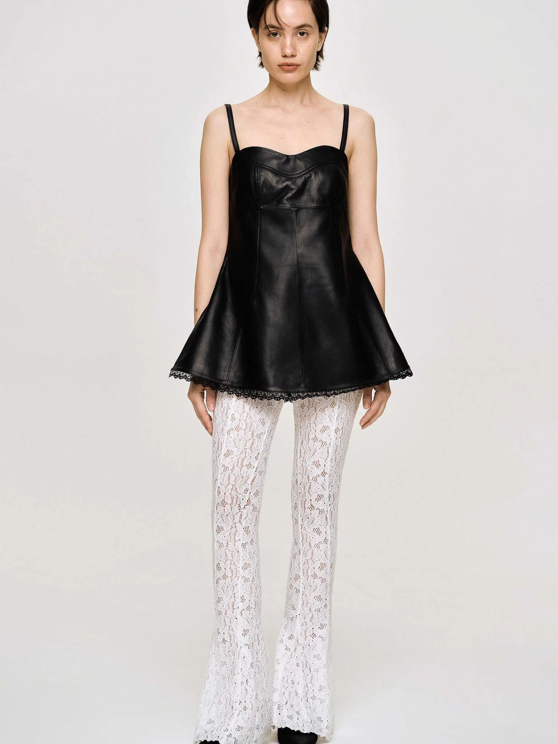 Source Unknown Vêtements-Dessus En Cuir Bustier En Peau D'Agneau, Noir