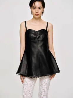 Source Unknown Vêtements-Dessus En Cuir Bustier En Peau D'Agneau, Noir