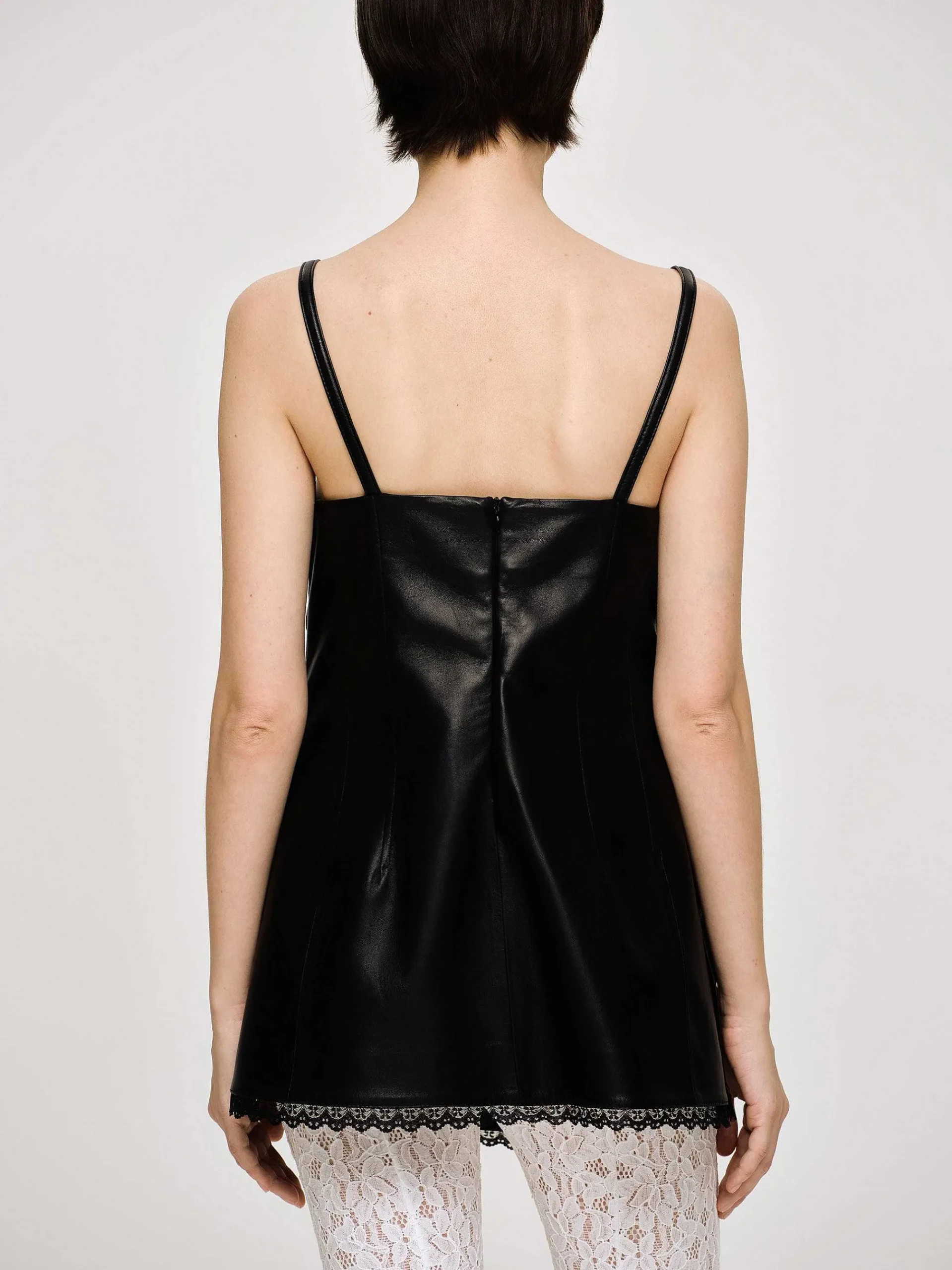 Source Unknown Vêtements-Dessus En Cuir Bustier En Peau D'Agneau, Noir