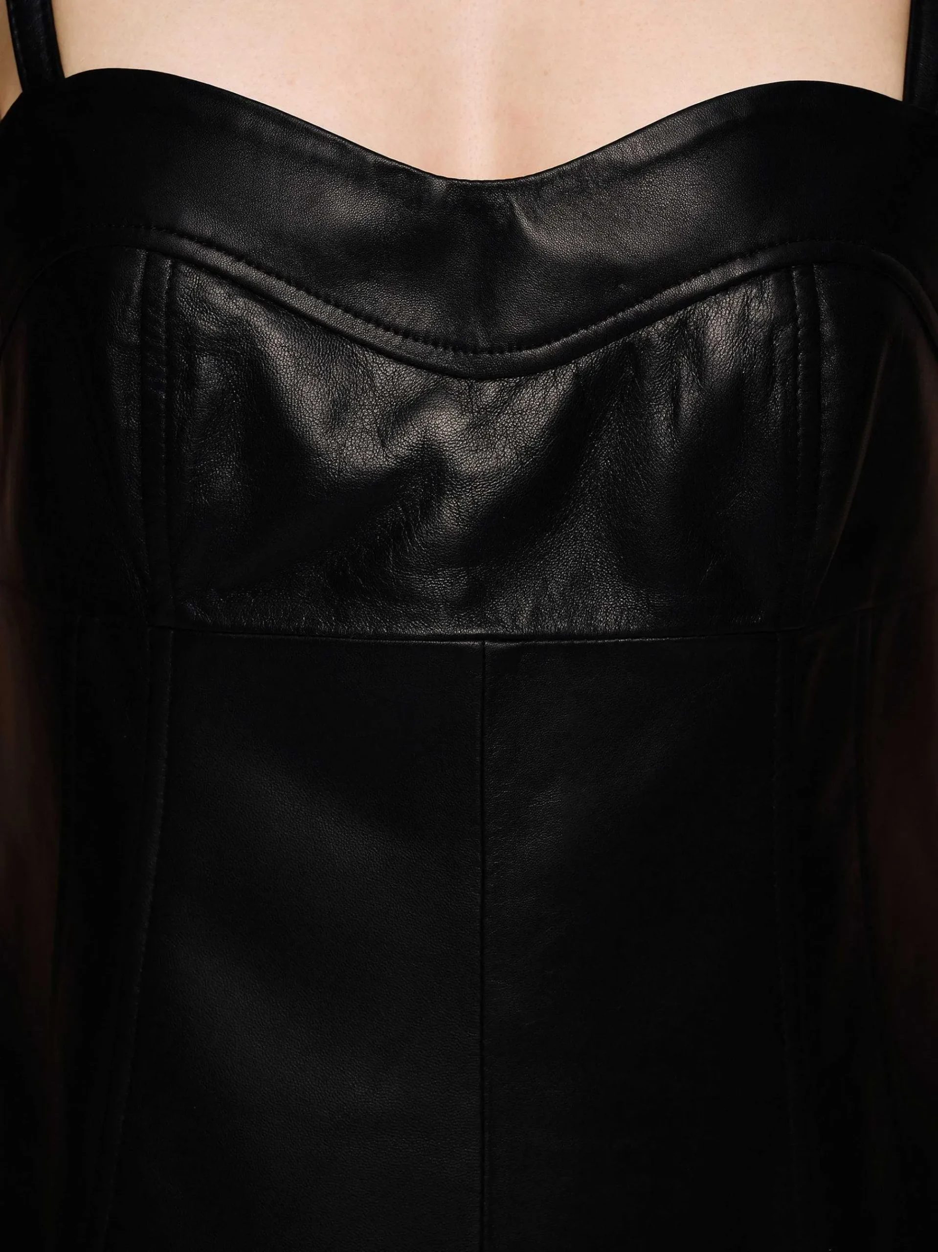 Source Unknown Vêtements-Dessus En Cuir Bustier En Peau D'Agneau, Noir