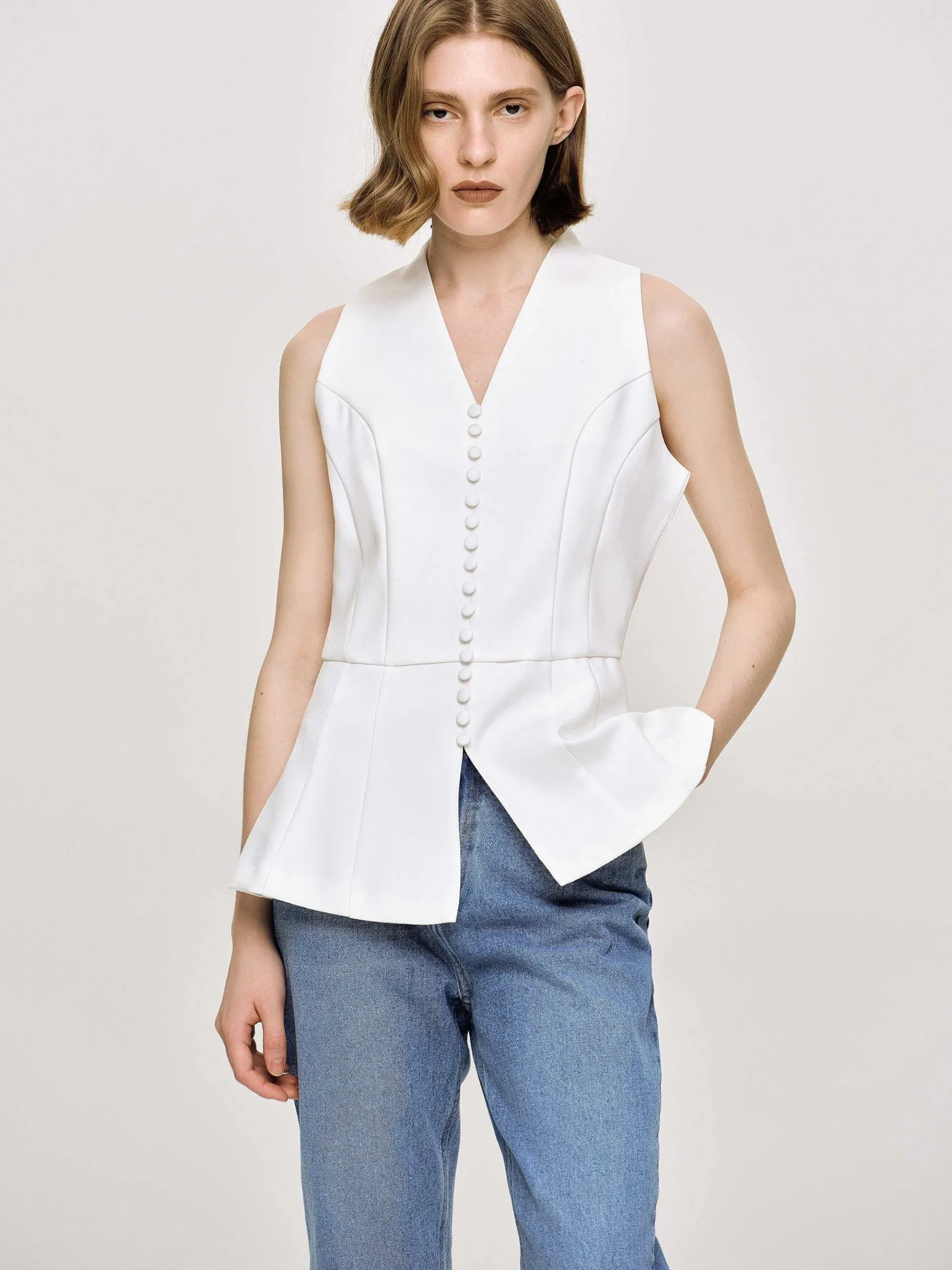 Source Unknown Vêtements-Gilet Evase A Boutons, Blanc