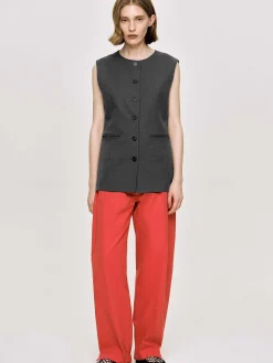 Source Unknown Vêtements-Gilet Long Boutonne, Melange De Charbon De Bois