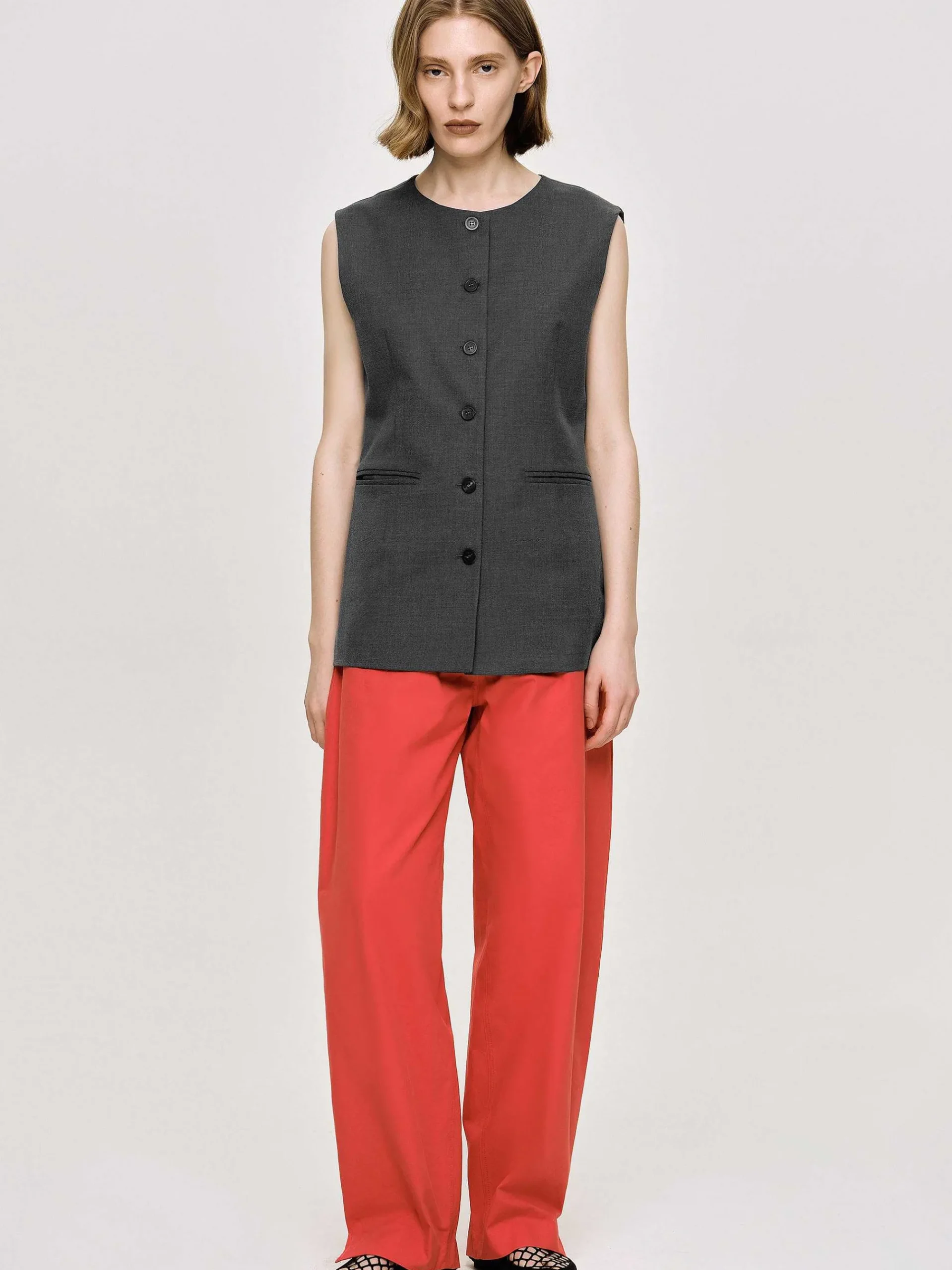 Source Unknown Hauts-Gilet Long Boutonne, Melange De Charbon De Bois