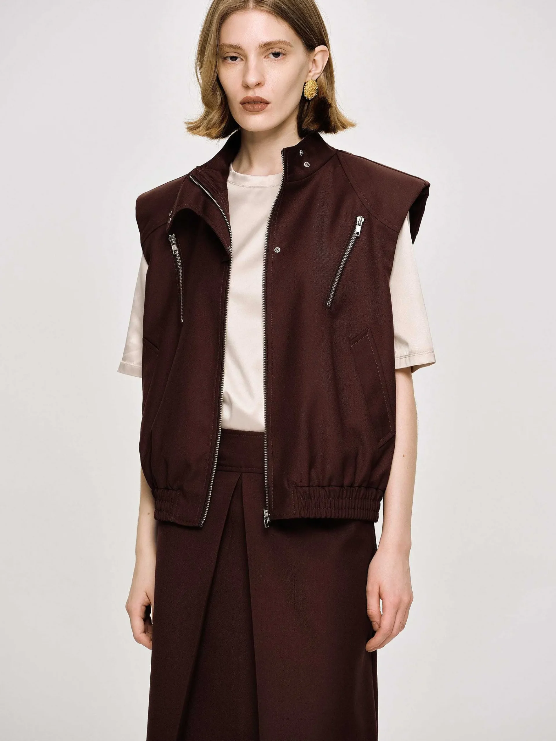 Source Unknown Accessoires-Gilet Zippe Polyvalent, Cerise Noire