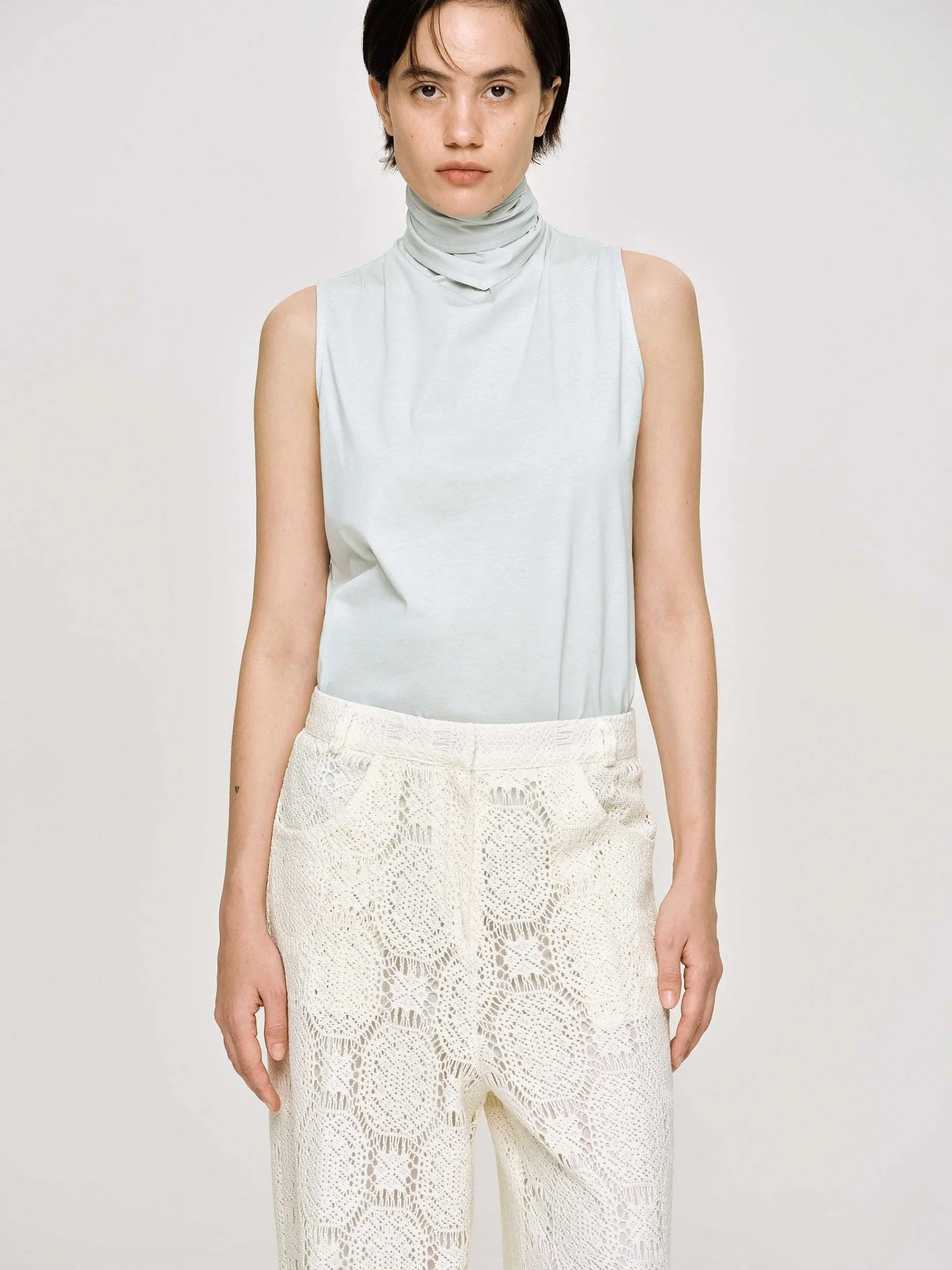 Source Unknown Accessoires-Haut A Col Foulard, Bleu Blizzard
