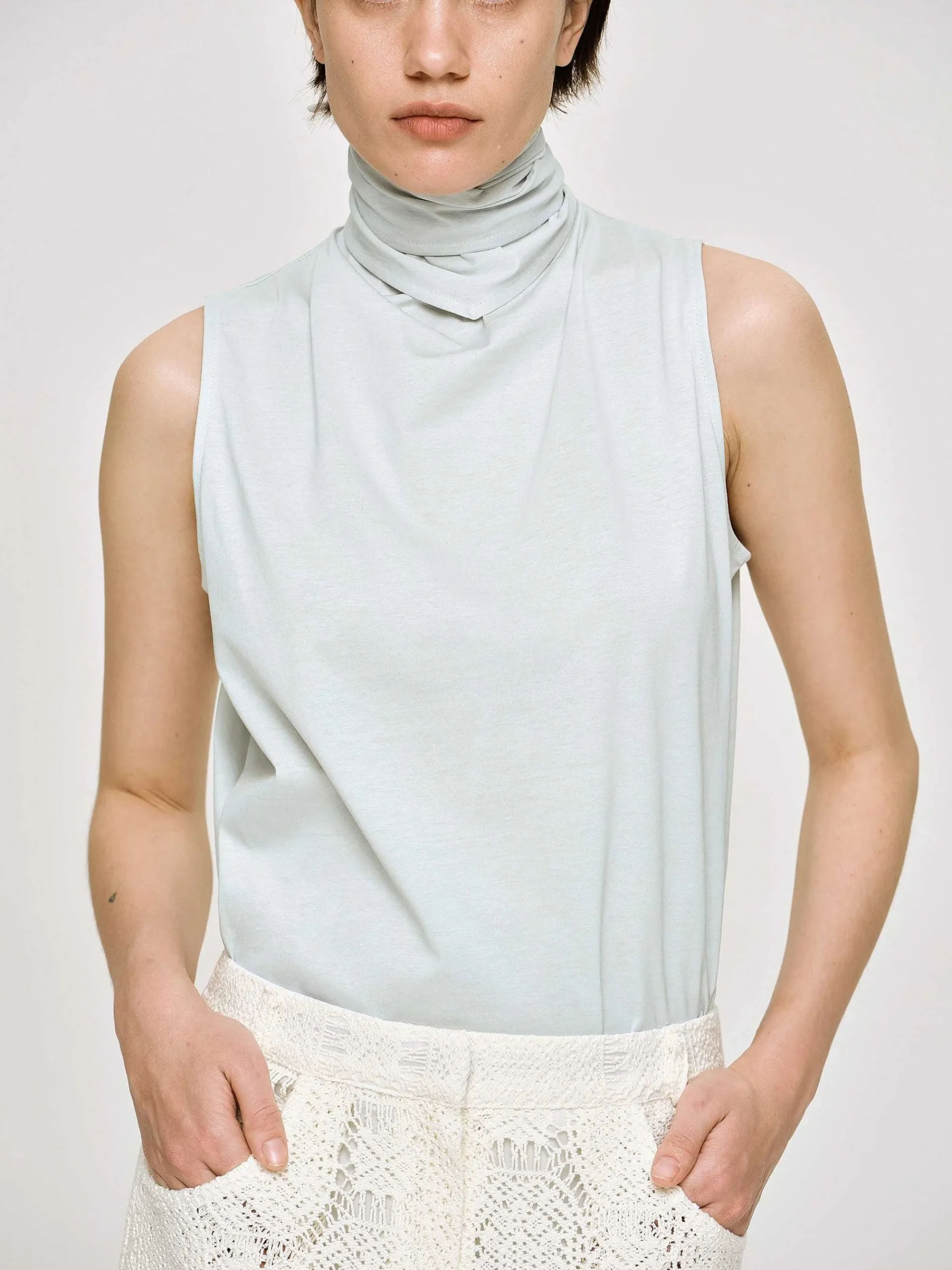 Source Unknown Accessoires-Haut A Col Foulard, Bleu Blizzard