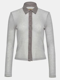 Source Unknown Vêtements-Haut A Col Semi-Transparent Pietro, Marron Taupe