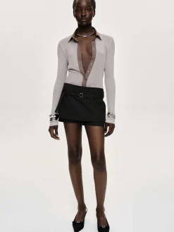 Source Unknown Vêtements-Haut A Col Semi-Transparent Pietro, Marron Taupe