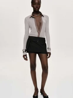 Source Unknown Vêtements-Haut A Col Semi-Transparent Pietro, Marron Taupe