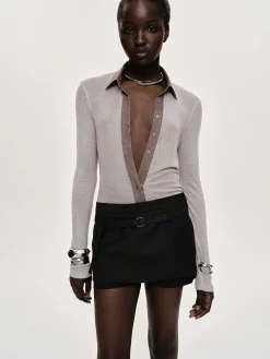 Source Unknown Vêtements-Haut A Col Semi-Transparent Pietro, Marron Taupe