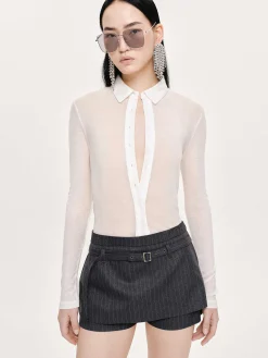 Source Unknown Vêtements-Haut A Col Semi-Transparent Pietro, Blanc