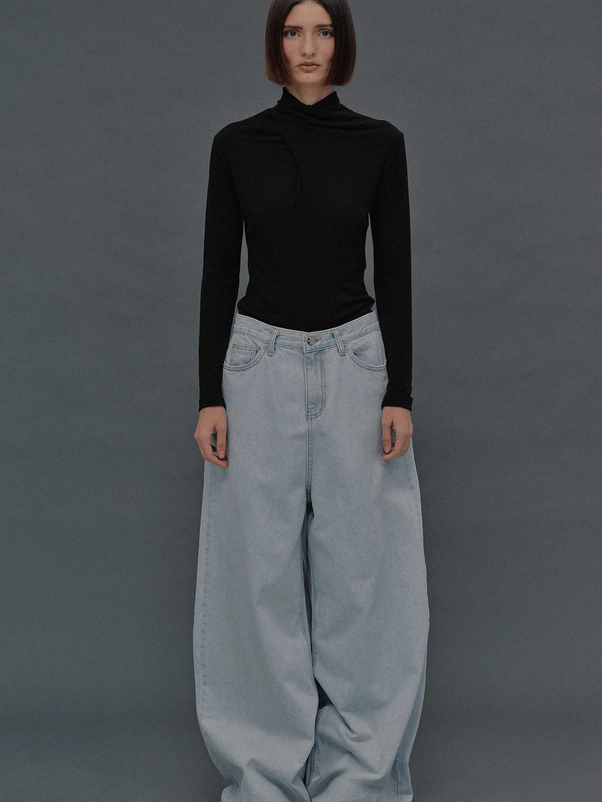 Source Unknown Vêtements-Jean Coupe Oversize, Delavage Bleu Clair