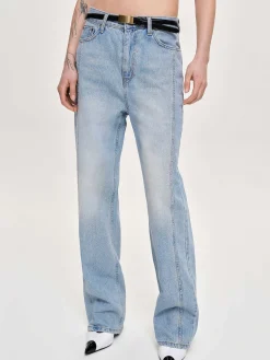 Source Unknown Vêtements-Jean Droit A Panneaux Lateraux, Bleu Clair Delave