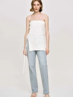 Source Unknown Vêtements-Jean Droit Effet Vieilli, Bleu Clair Vintage