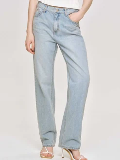Source Unknown Vêtements-Jean Droit Effet Vieilli, Bleu Clair Vintage