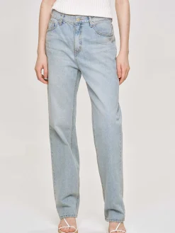 Source Unknown Vêtements-Jean Droit Effet Vieilli, Bleu Clair Vintage