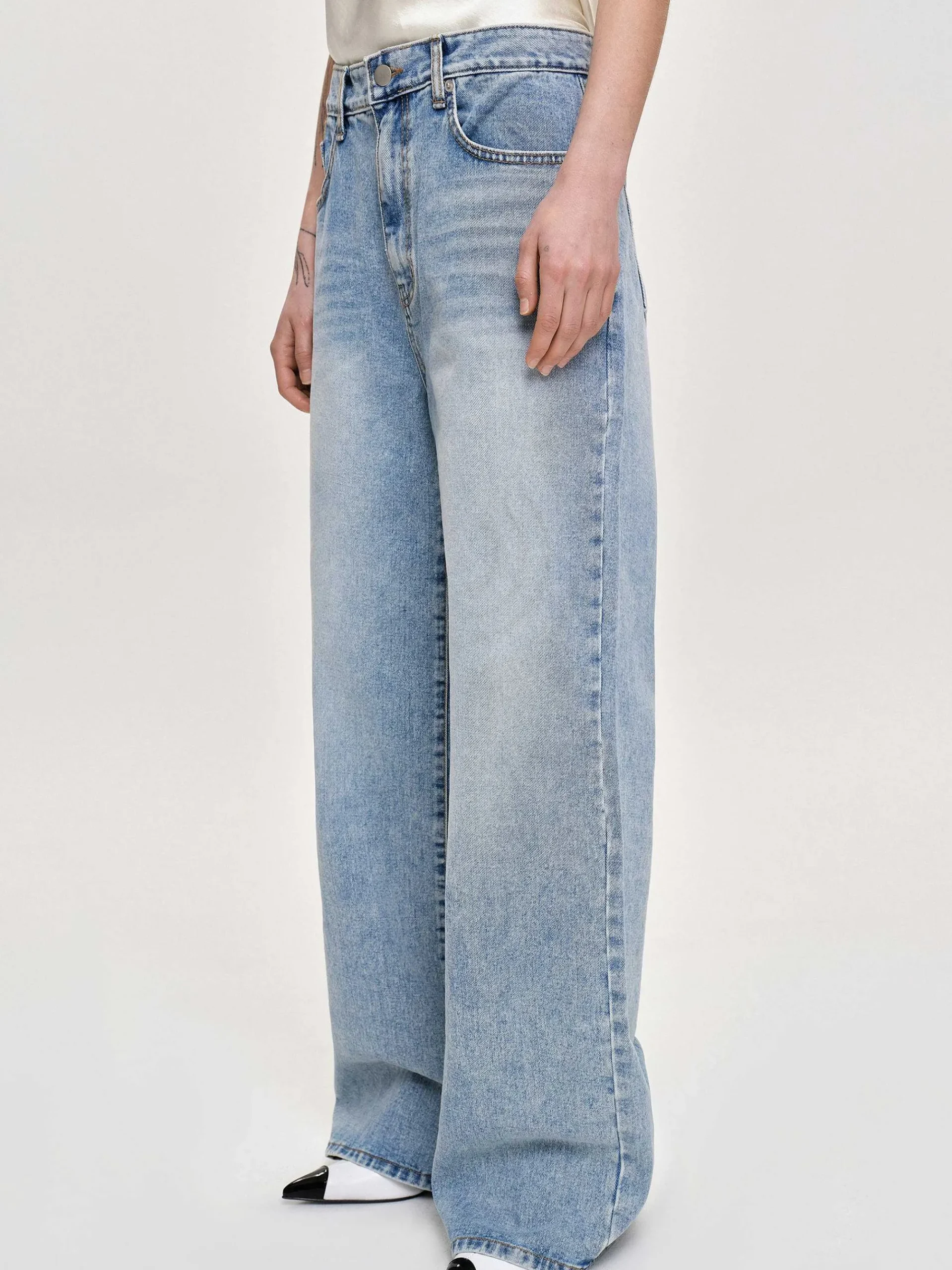 Source Unknown Vêtements-Jean Long A Jambe Droite, Bleu Vintage Clair