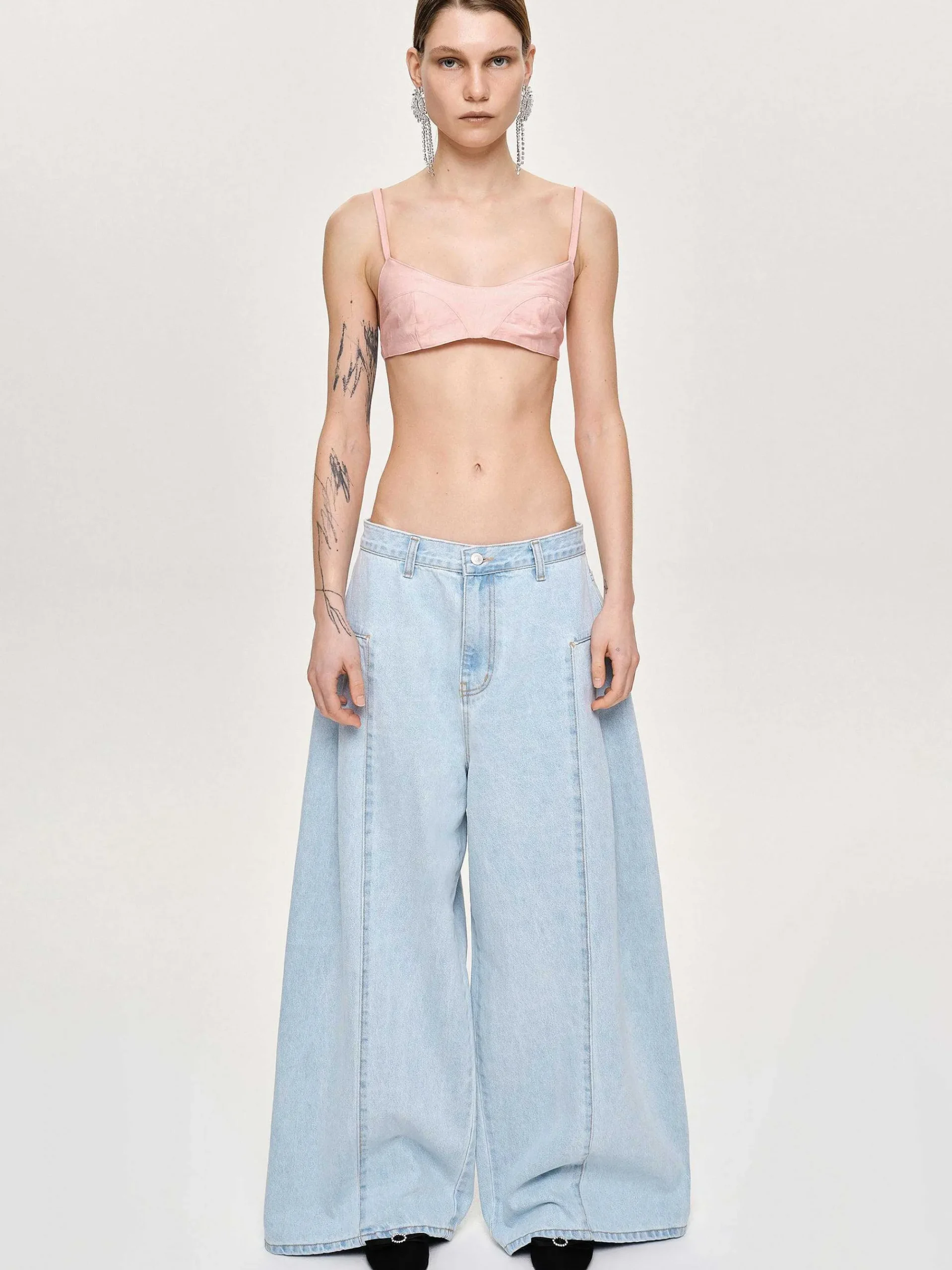 Source Unknown Vêtements-Jean Oversize Double Face, Bleu Clair