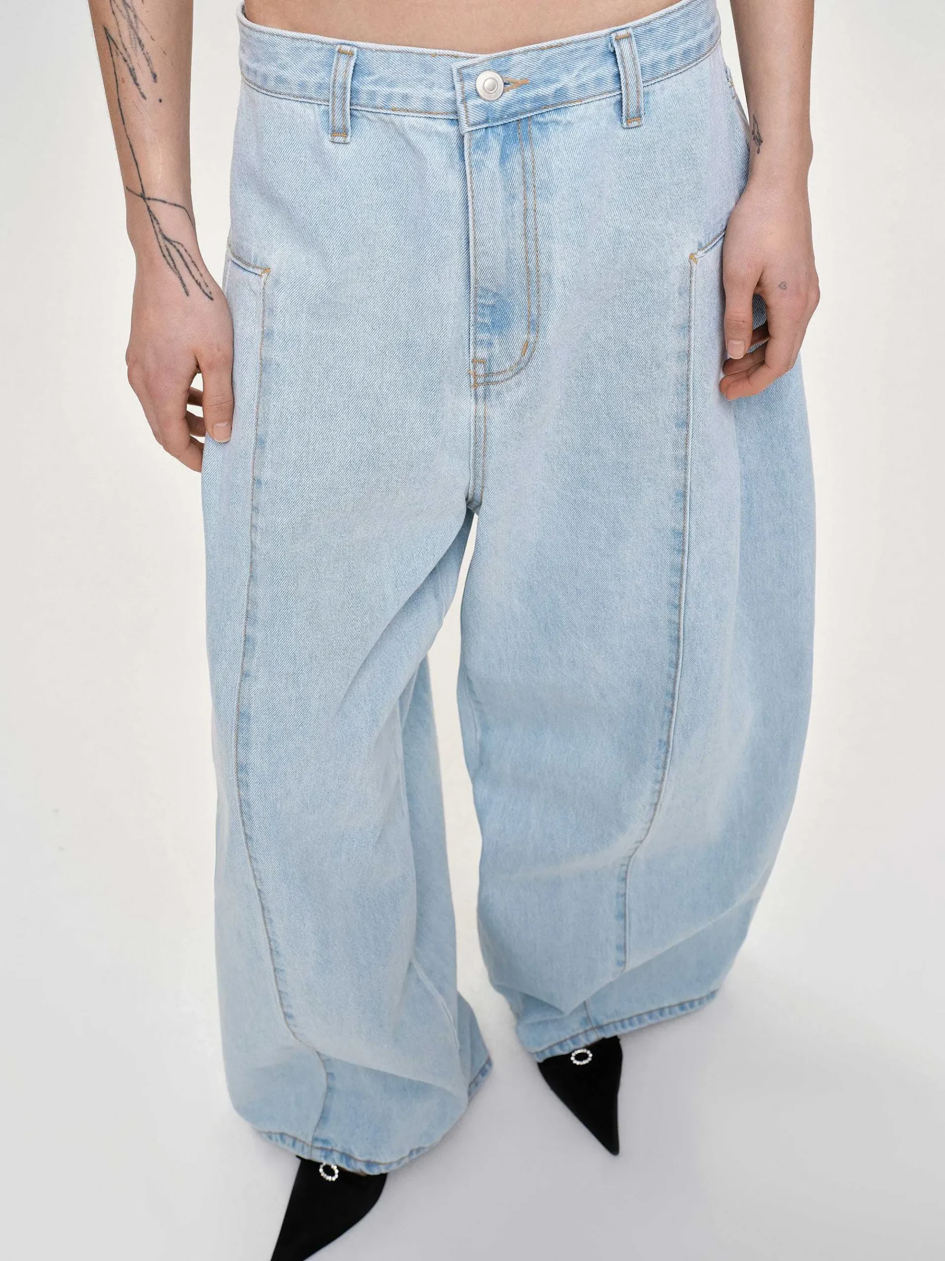 Source Unknown Vêtements-Jean Oversize Double Face, Bleu Clair