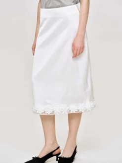 Source Unknown Vêtements-Jupe En Satin Applique, Blanc
