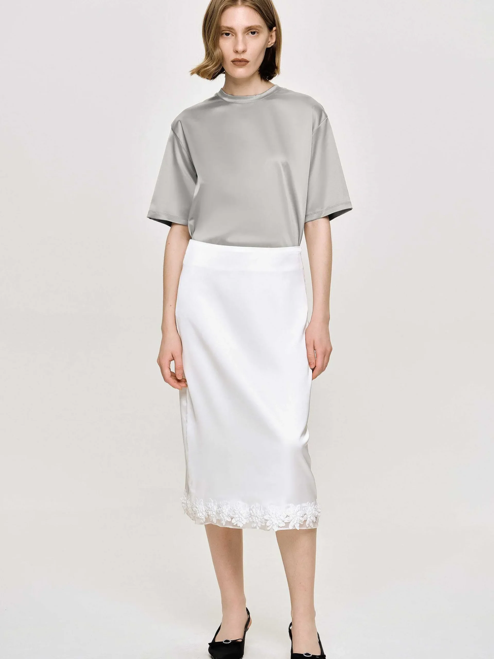 Source Unknown Bas-Jupe En Satin Applique, Blanc