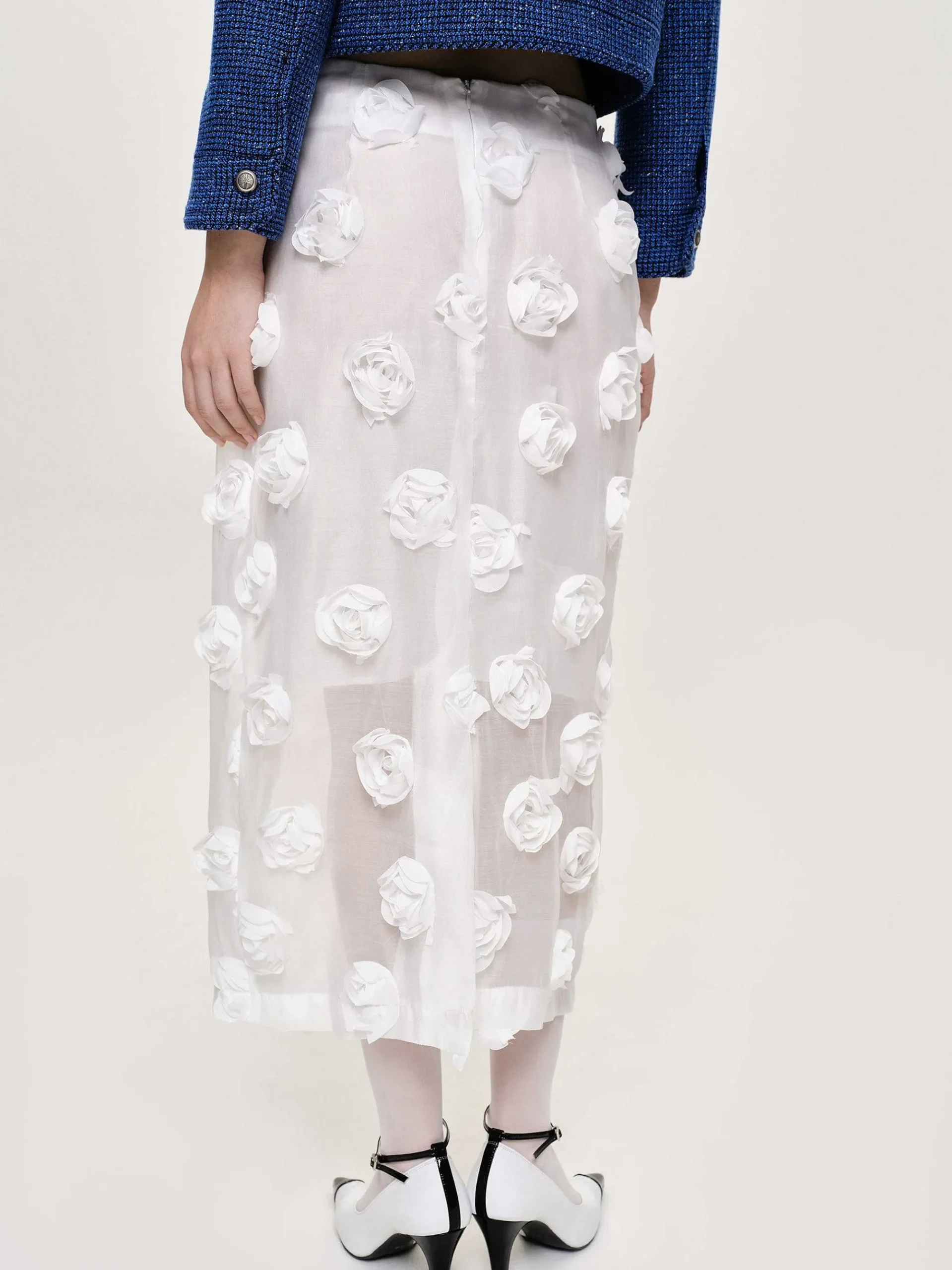 Source Unknown Bas-Jupe Mi-Longue A Appliques Roses, Blanc