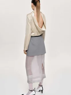 Source Unknown Vêtements-Jupe Mi-Longue Transparente, Gris Taupe