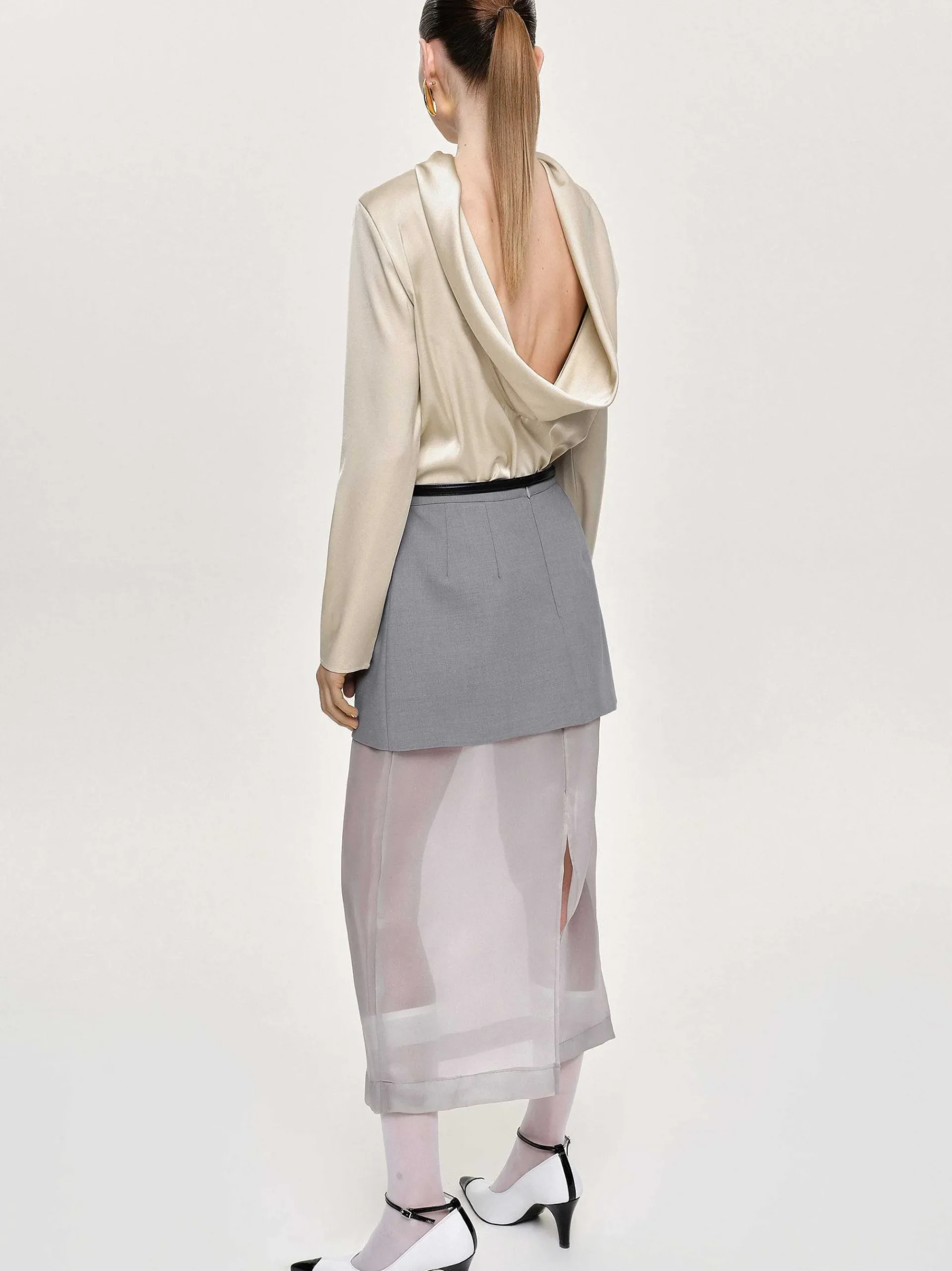 Source Unknown Vêtements-Jupe Mi-Longue Transparente, Gris Taupe