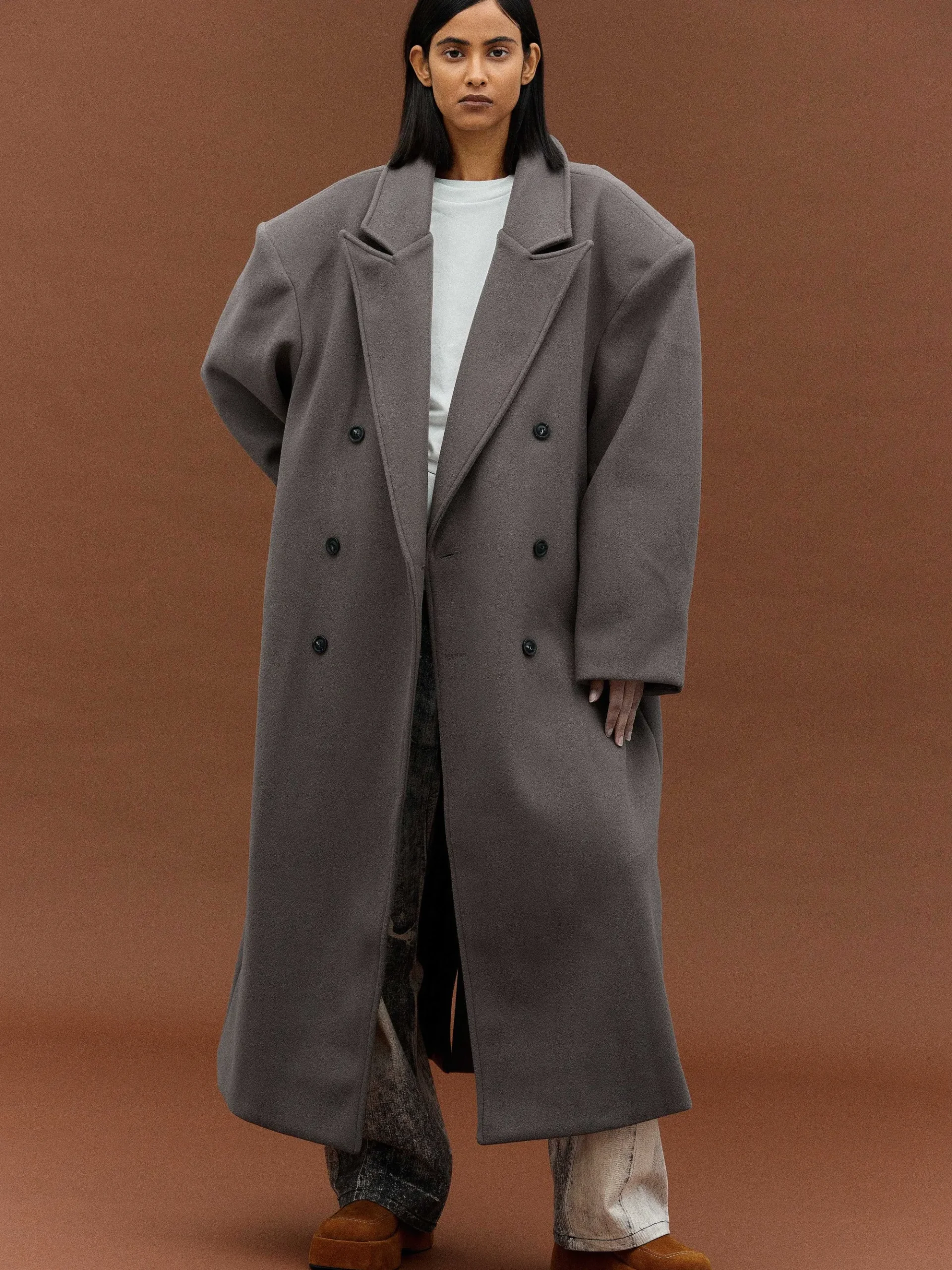 Source Unknown Vêtements-Manteau Grand-Pere Surdimensionne Wallis, Gris