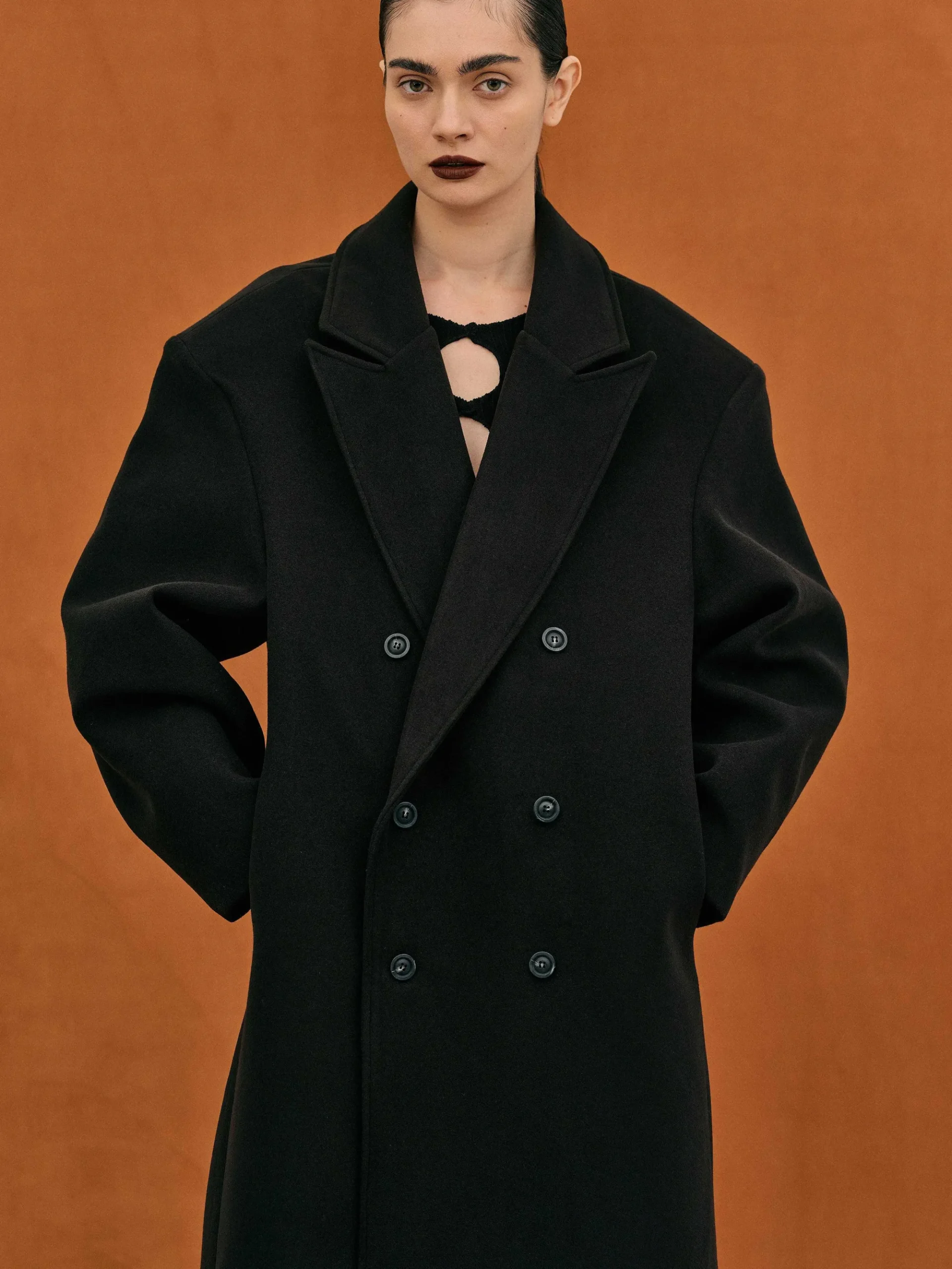 Source Unknown Vêtements D'Exterieur-Manteau Grand-Pere Surdimensionne Wallis, Noir