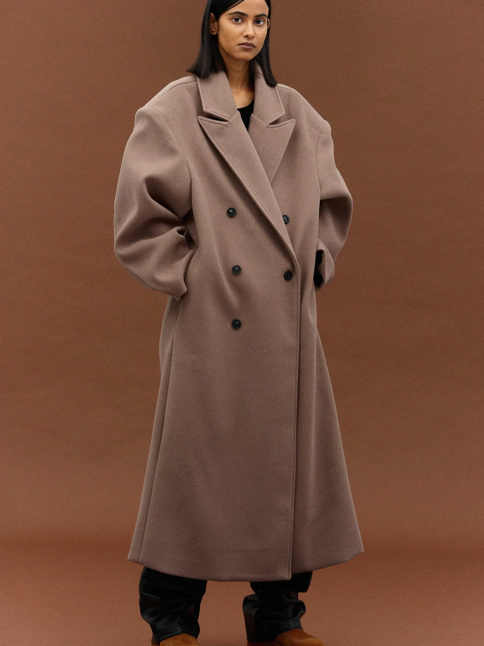 Source Unknown Vêtements D'Exterieur-Manteau Grand-Pere Surdimensionne Wallis, Latte