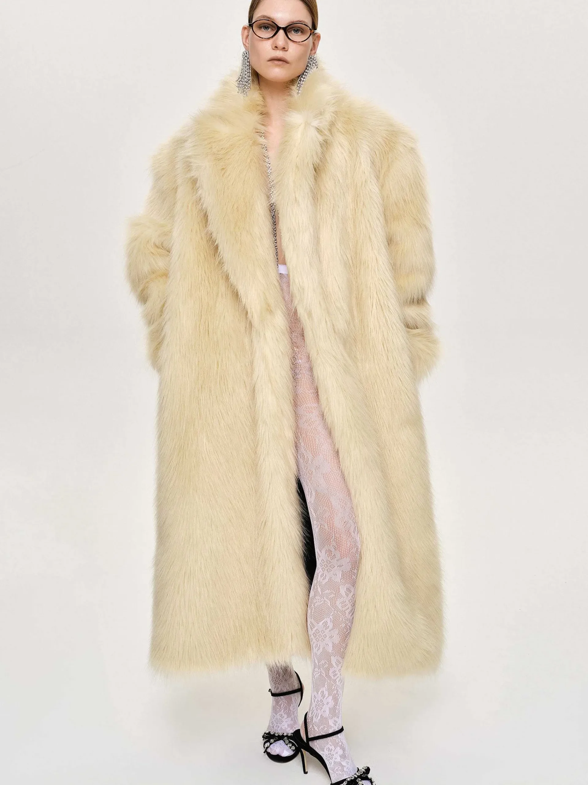 Source Unknown Vêtements D'Exterieur-Manteau Grand-Pere Surdimensionne En Fourrure Wallis, Creme Toscane