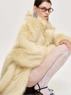 Source Unknown Vêtements D'Exterieur-Manteau Grand-Pere Surdimensionne En Fourrure Wallis, Creme Toscane