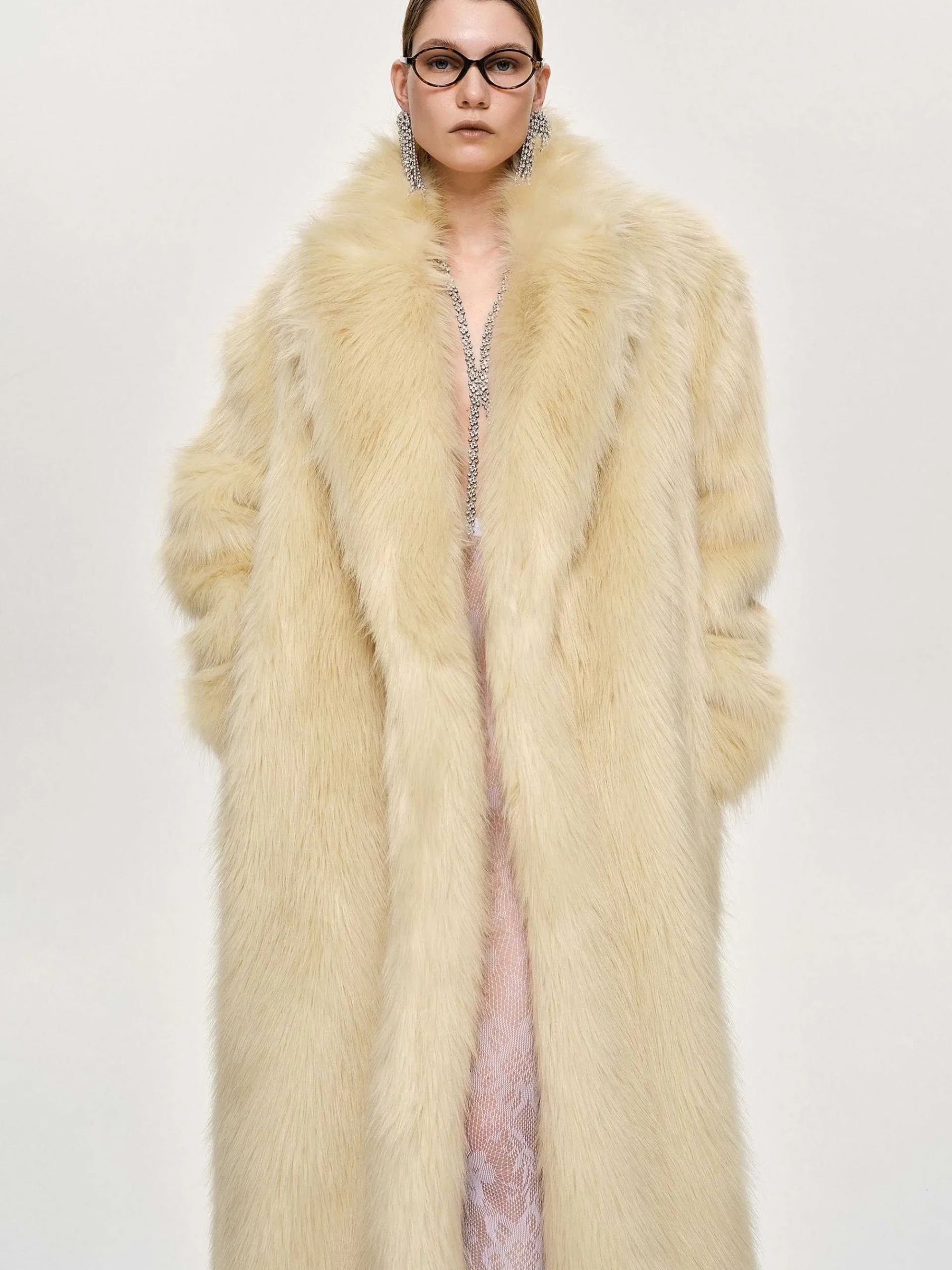 Source Unknown Vêtements-Manteau Grand-Pere Surdimensionne En Fourrure Wallis, Creme Toscane