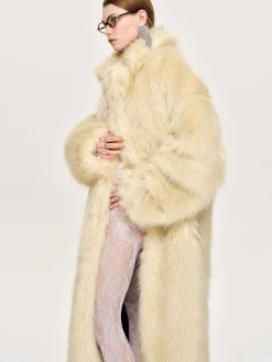 Source Unknown Vêtements-Manteau Grand-Pere Surdimensionne En Fourrure Wallis, Creme Toscane