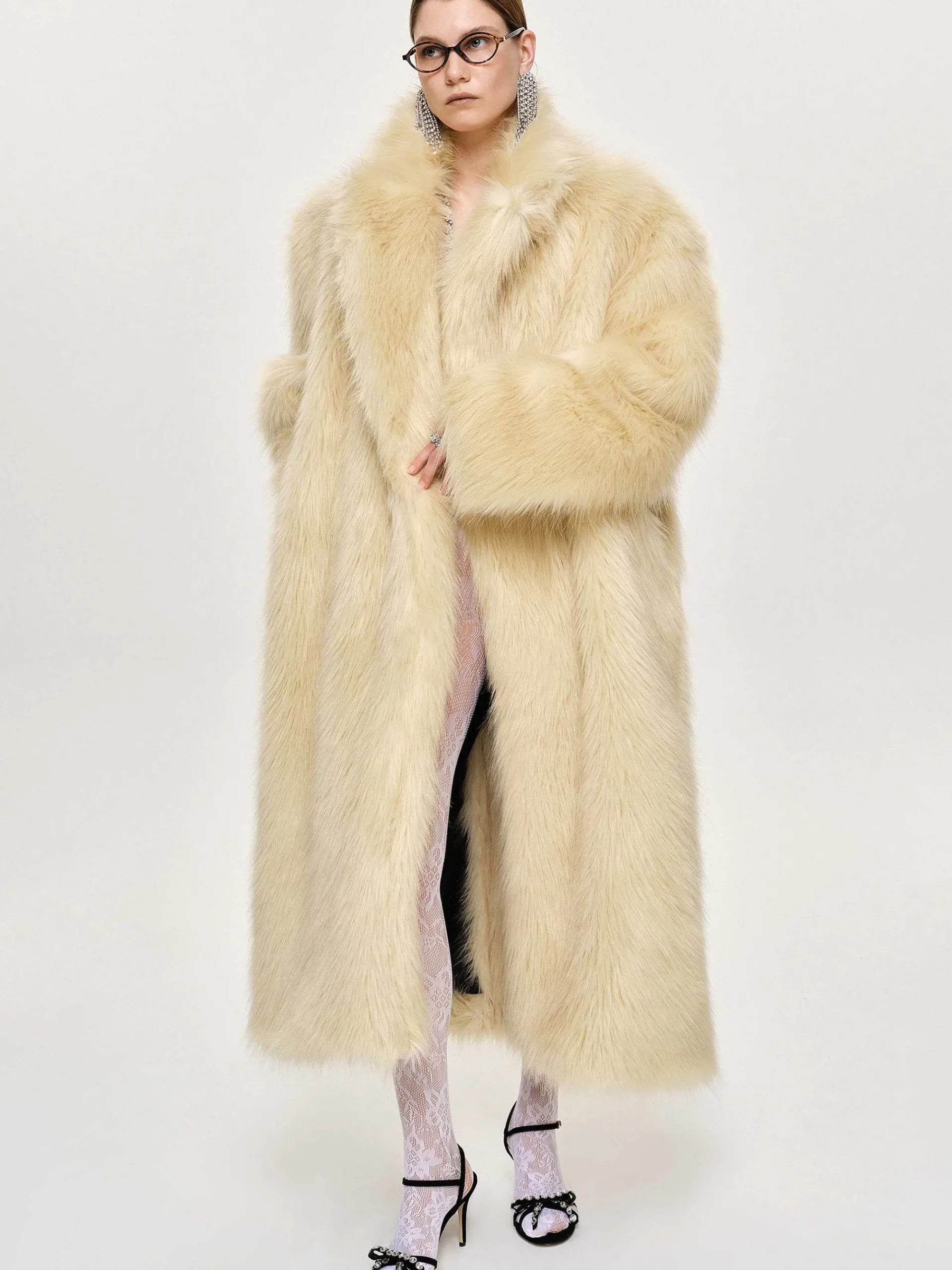 Source Unknown Vêtements-Manteau Grand-Pere Surdimensionne En Fourrure Wallis, Creme Toscane