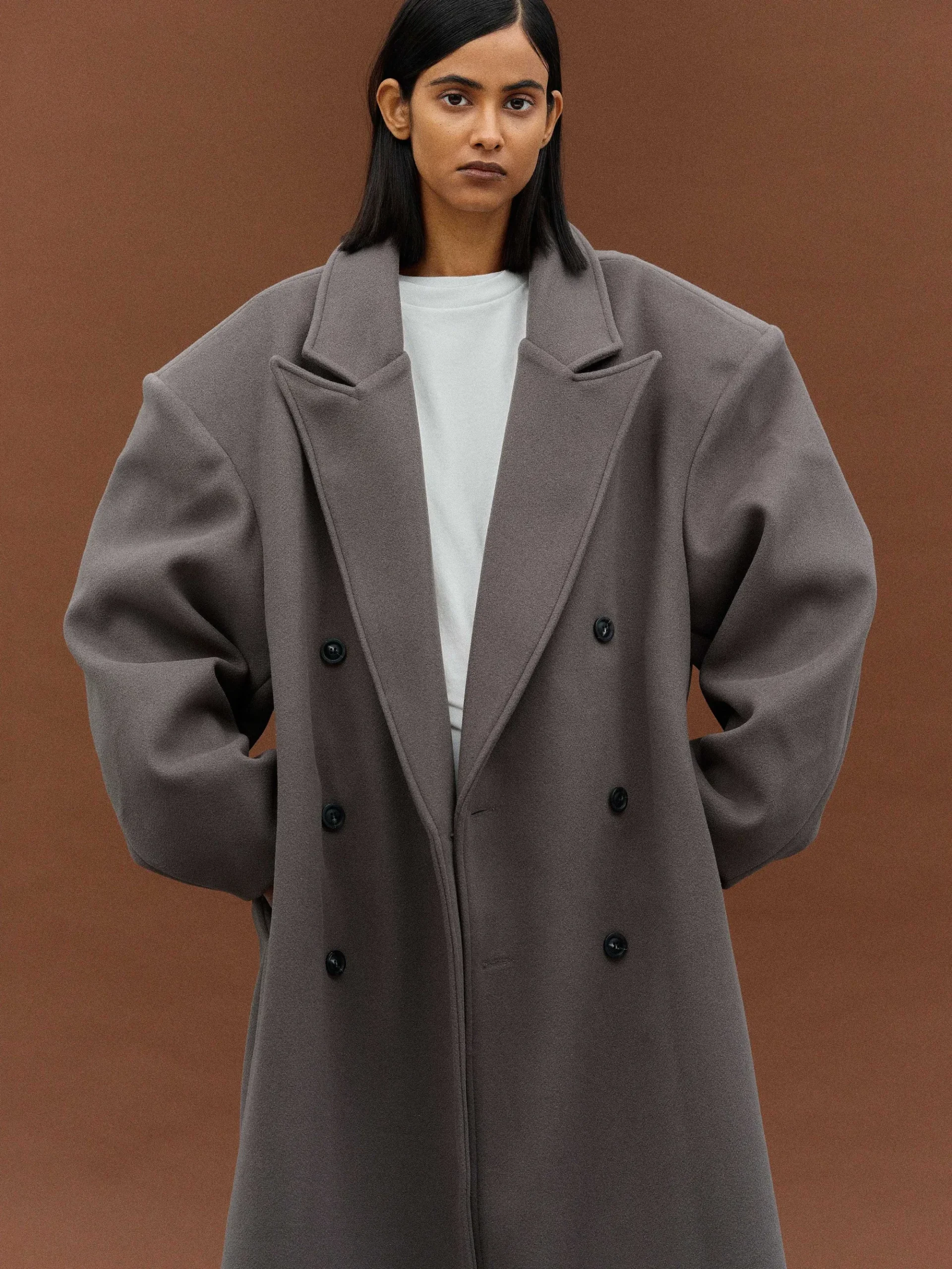 Source Unknown Vêtements D'Exterieur-Manteau Grand-Pere Surdimensionne Wallis, Gris