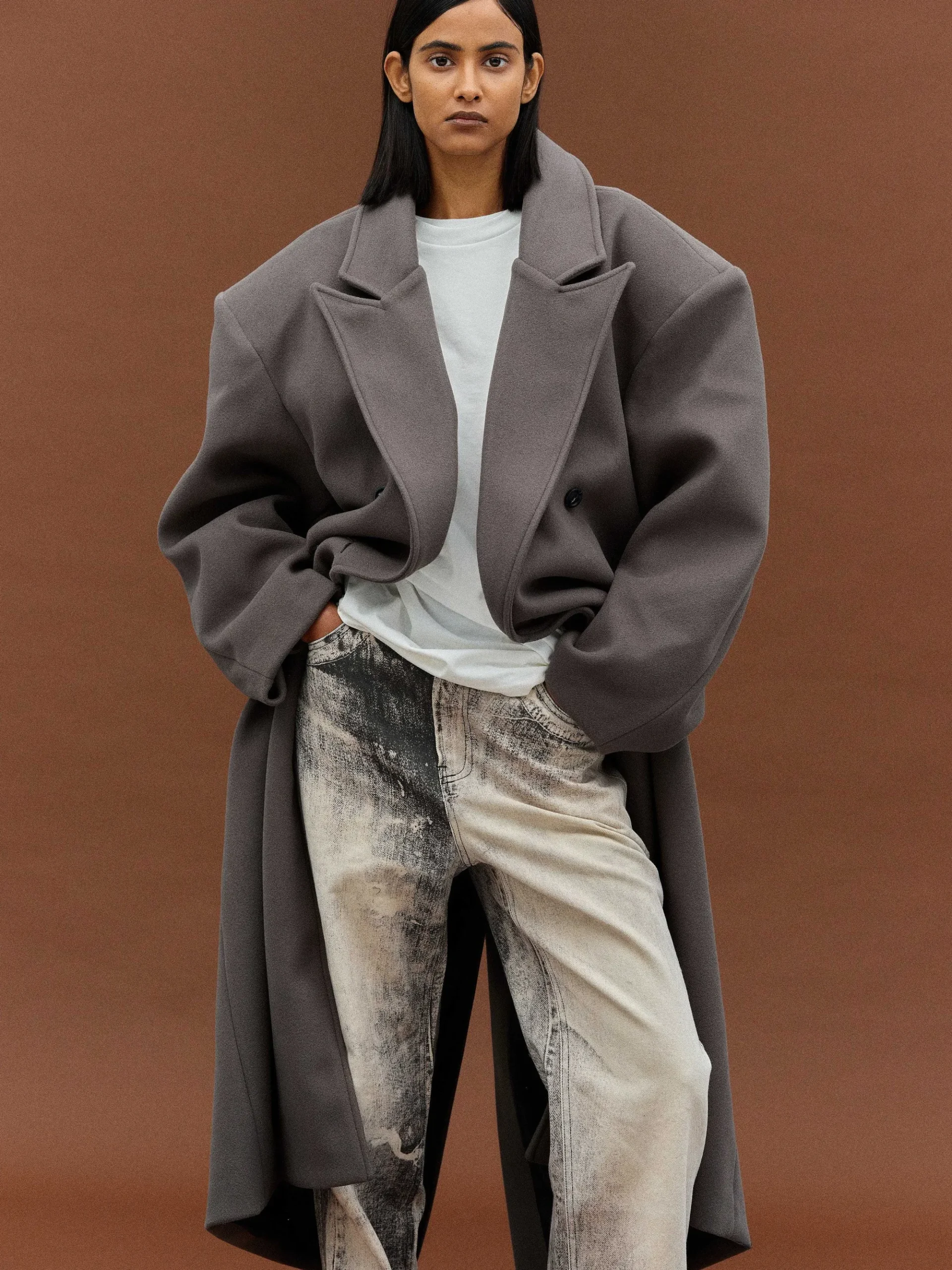Source Unknown Vêtements D'Exterieur-Manteau Grand-Pere Surdimensionne Wallis, Gris