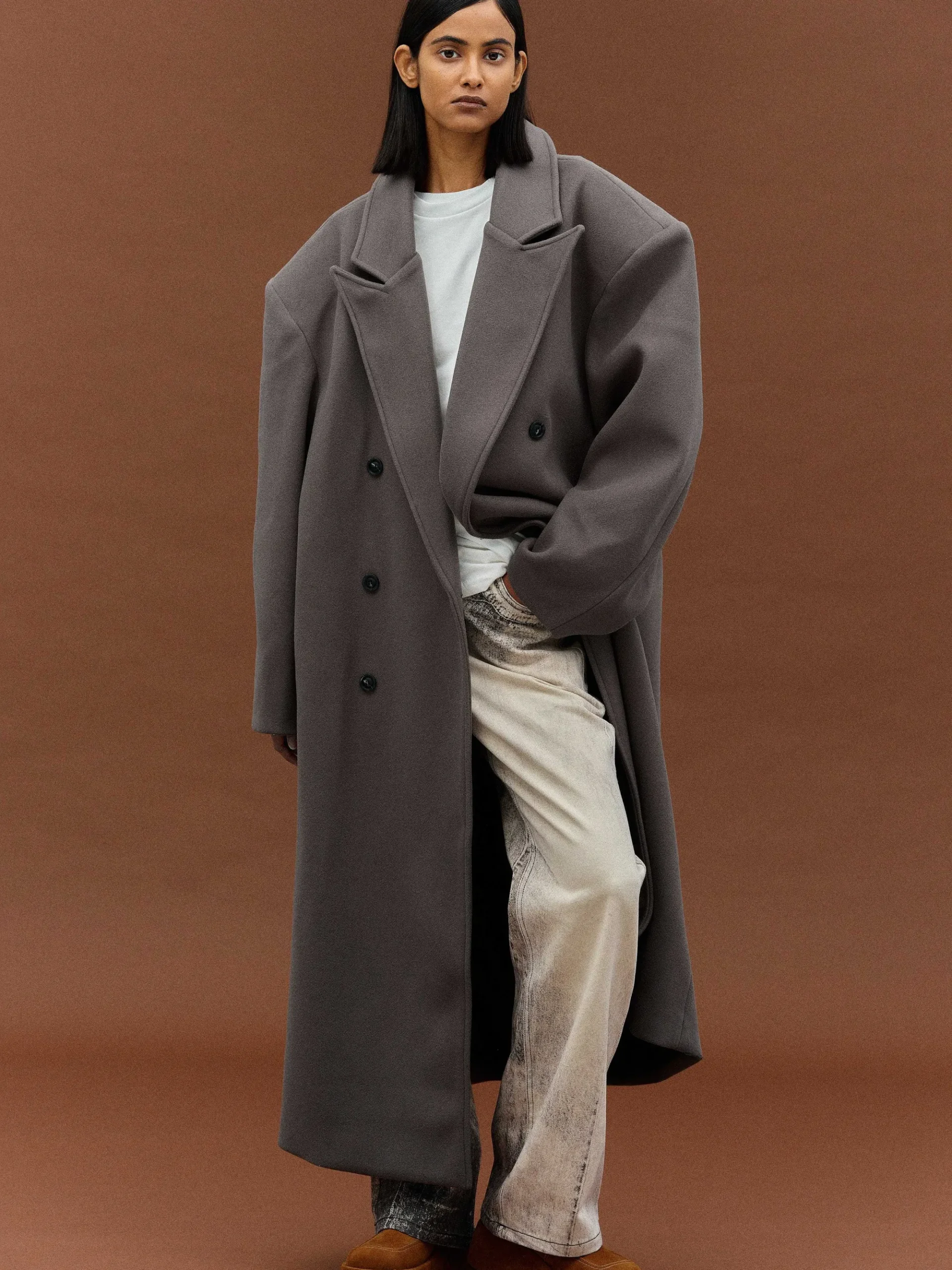 Source Unknown Vêtements D'Exterieur-Manteau Grand-Pere Surdimensionne Wallis, Gris
