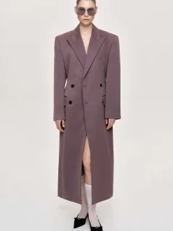 Source Unknown Vêtements D'Exterieur-Manteau Long Sablier Delphina, Gris Mauve