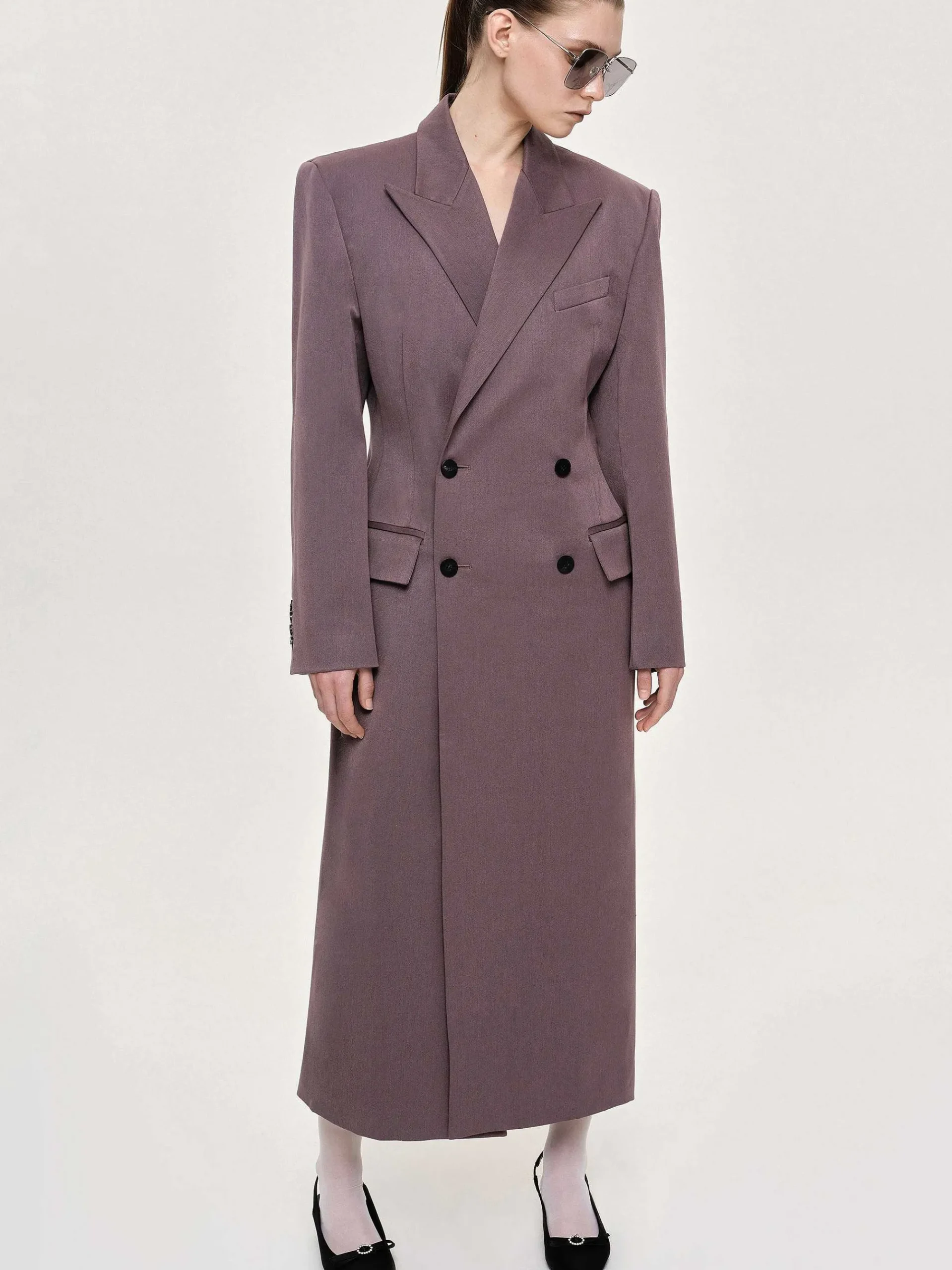 Source Unknown Vêtements D'Exterieur-Manteau Long Sablier Delphina, Gris Mauve