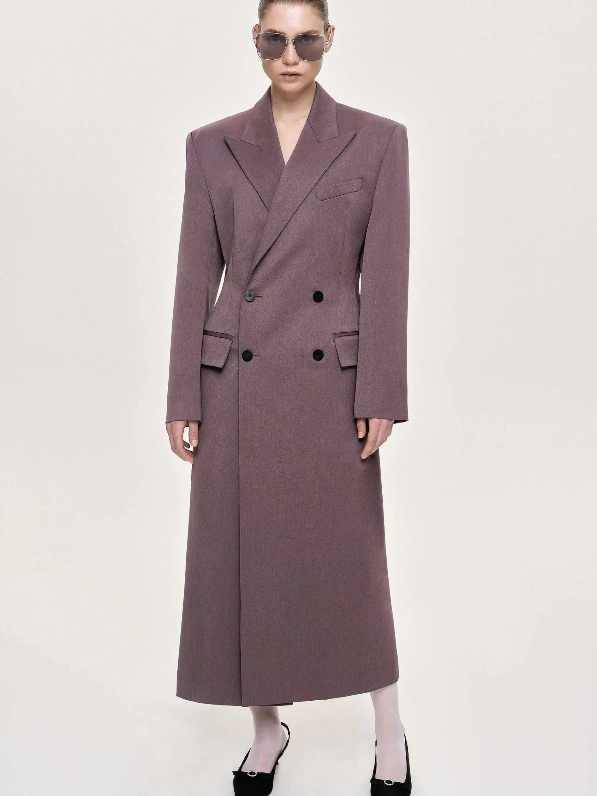Source Unknown Vêtements-Manteau Long Sablier Delphina, Gris Mauve