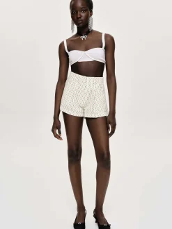 Source Unknown Vêtements-Micro Short Fleuri, Ivoire